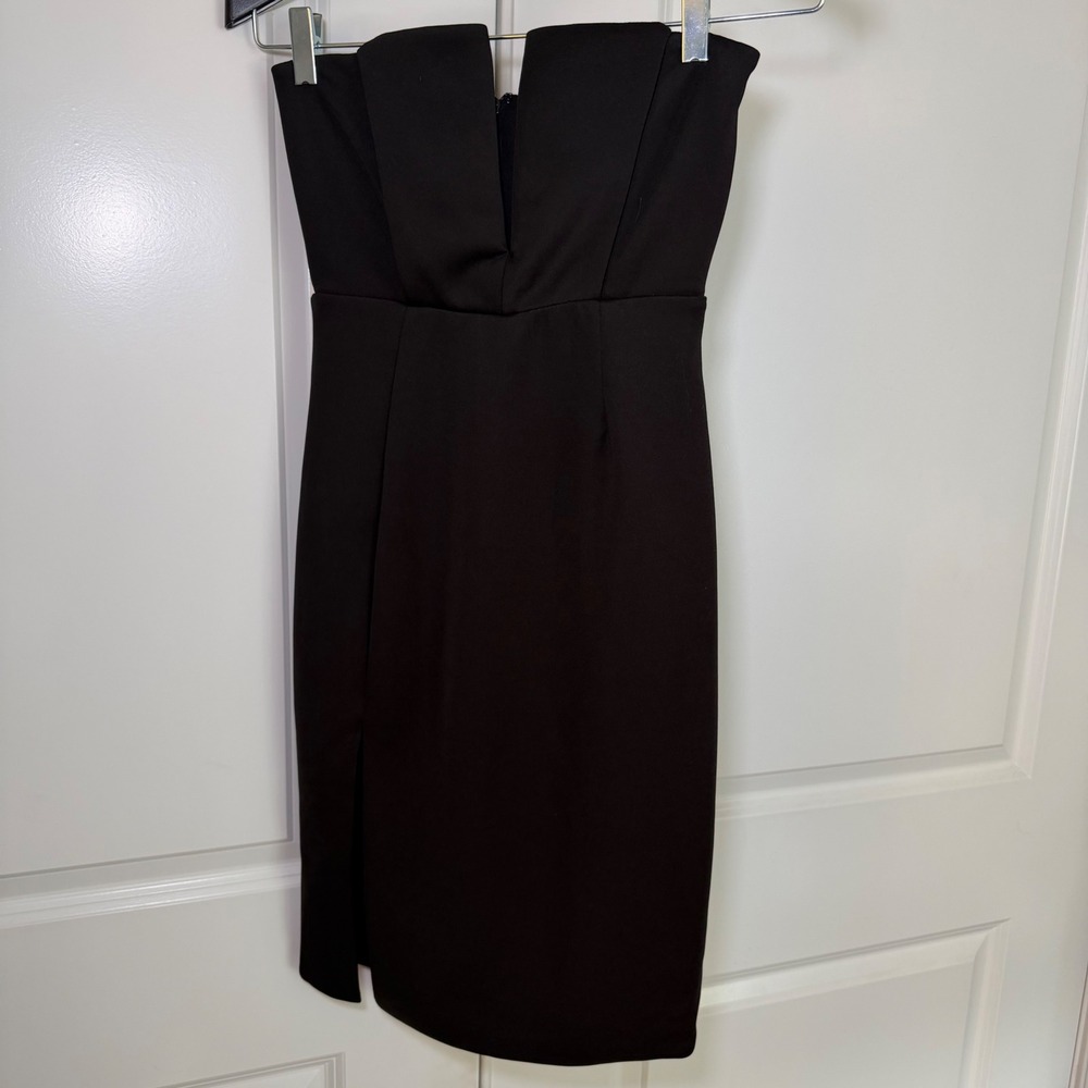 By The Way Revolve Black Strapless V-Notch Bodycon Midi Dress Small Slit